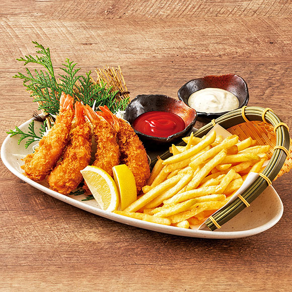 【4500円コース】<br>揚げ物：ぷりぷりエビフライ＆ポテト